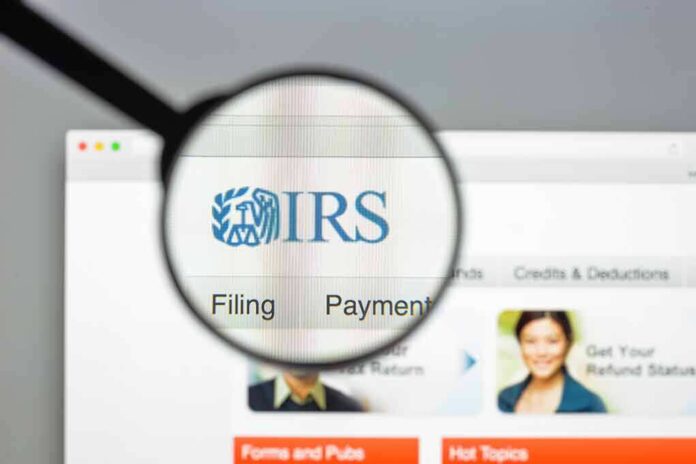 Magnifying glass over IRS website page