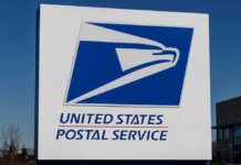 United States Postal Service sign with logo.