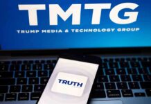 TMTG and Truth Social logos on screen and phone