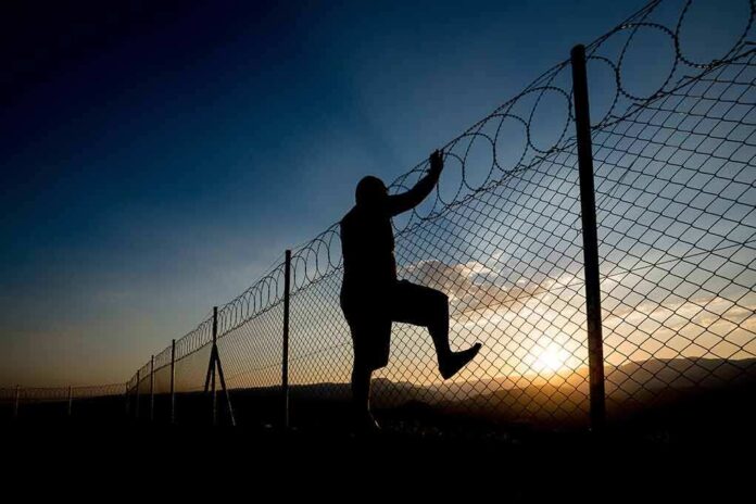 521854483 featured image Silhouette of person climbing barbed wire fence at sunset.