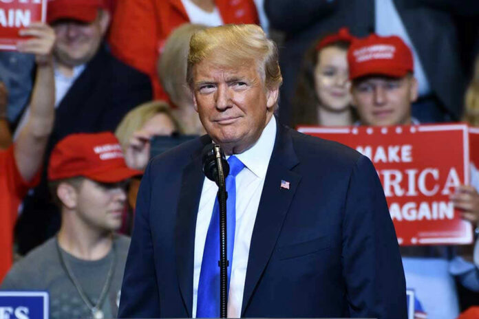 1149680009 Person at a rally with Make America Great Again signs