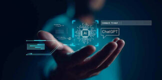 Hand holding digital AI and ChatGPT graphics