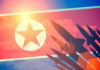 North Korean flag with missile silhouettes
