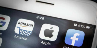 Amazon Apple Facebook apps on smartphone screen