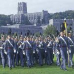 Military cadets marching in formation at West Point