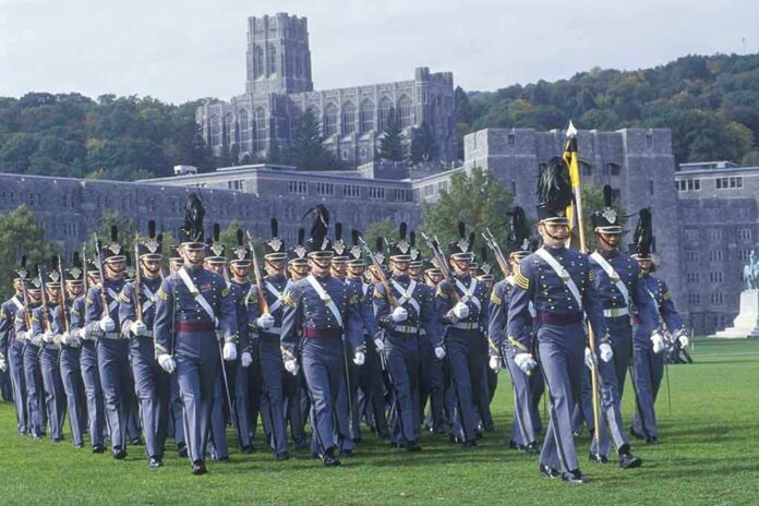 Military cadets marching in formation at West Point