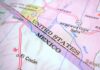 Close-up of a map showing the United States and Mexico border