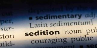 Close-up of a dictionary page showing the definition of sedition
