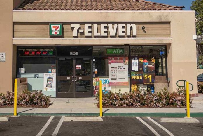 Exterior view of a 7-Eleven convenience store with an ATM