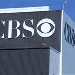 Exterior view of the CBS building with its logo prominently displayed