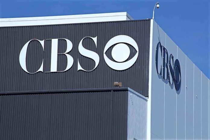 Exterior view of the CBS building with its logo prominently displayed