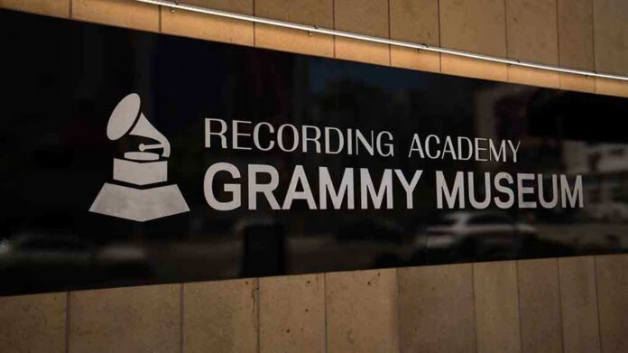Sign for the Grammy Museum displaying a gramophone logo
