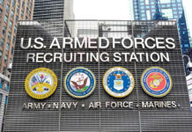 Sign for U.S. Armed Forces Recruiting Station.