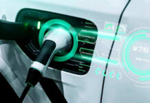 HORRIFYING EV Danger Nobody Talks About Electric car charging with futuristic display interface.