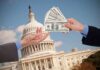 Hands exchanging cash in front of the Capitol building