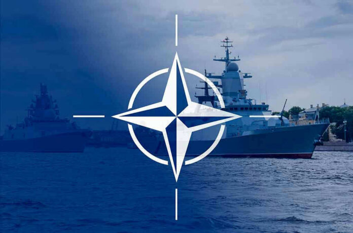 Navy ships with NATO logo overlay.