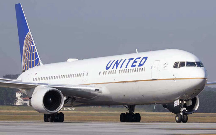 United Airlines plane on the runway.