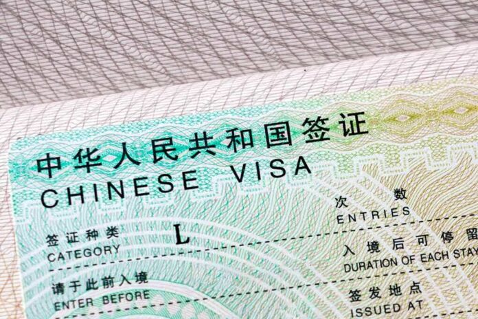 Chinese visa document close-up