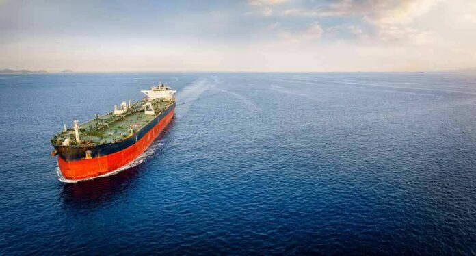 shutterstock_2330774137 Oil tanker sailing on calm open sea