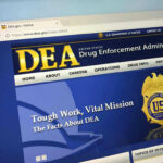 DEA website homepage with gold badge and text
