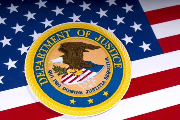 Department of Justice seal on American flag background
