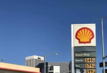 Shell gas station with price sign on a sunny day