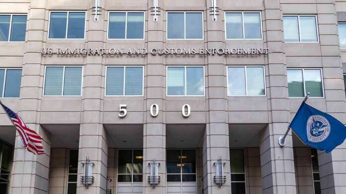 US government building facade with flags and number 500