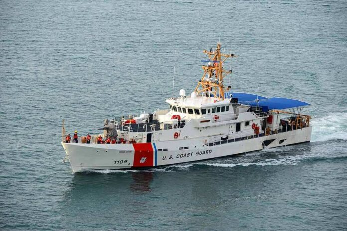 U.S. Coast Guard patrol boat cruising at sea