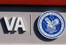 Marine Vet Hidden – Payments Kept Coming VA logo and Department of Veterans Affairs seal on building wall