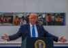 Diesel Crunch: Trump Unleashes $8B Lifeline Donald Trump speaks at a podium with arms outstretched