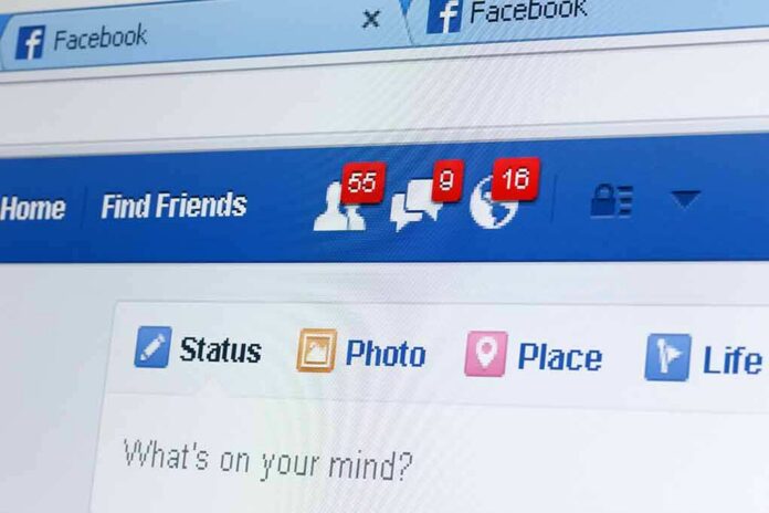 Facebook interface with notification icons